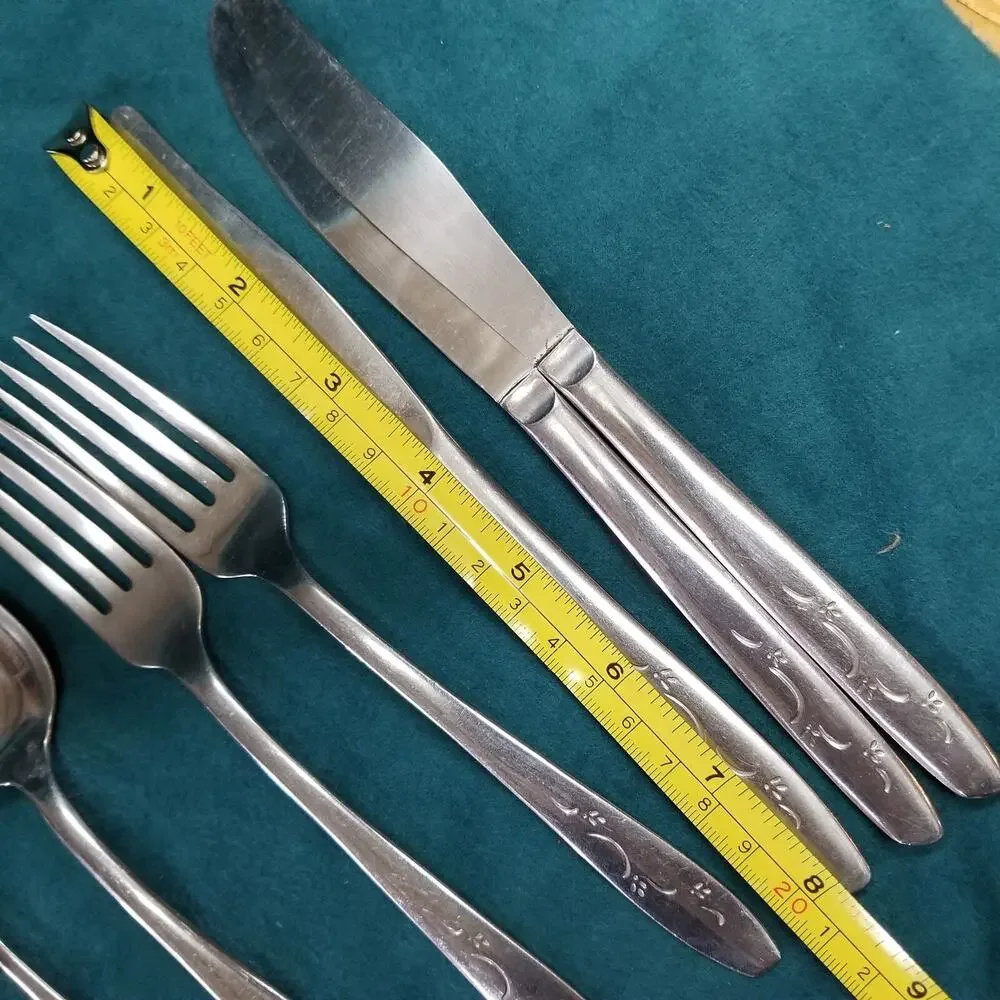 10 Silco Mardi Gras Stainless Silverware Knives Forks Spoons Fireworks VTG